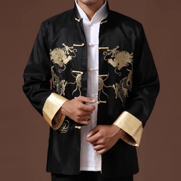 Chinese XINXI YIZY Black Jacket with Gold Dragon Embroidery size XXXL runs small - Picture 1 of 10